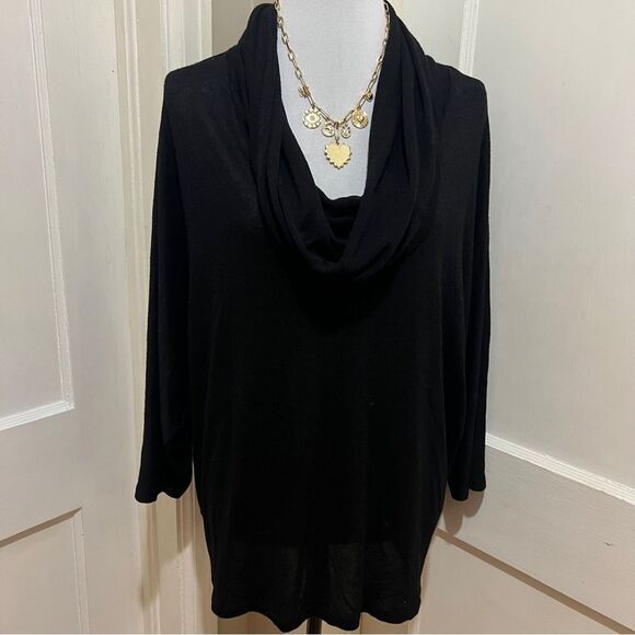 Olivia Moon Cowl Neck Light Sweater Womens Large Black - Picture 2 of 8